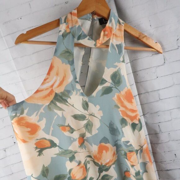 LULU'S BLUE WITH ORANGE FLORAL PART OF YOUR WORLD SLEEVELESS MINI DRESS SIZE M - Picture 5 of 8